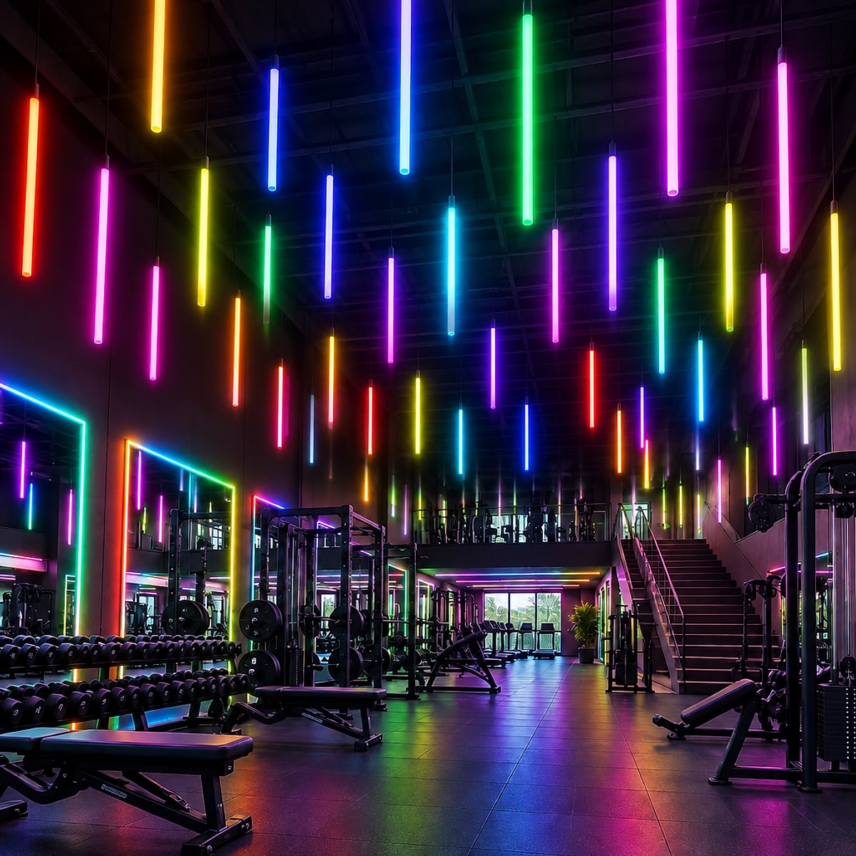 RGBW colour-change gym tube lighting